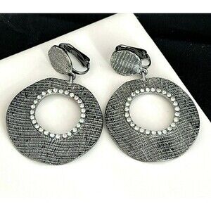 New Catherine Stein Designer Earrings Hematite Toned AB Crystal Clip On 6H